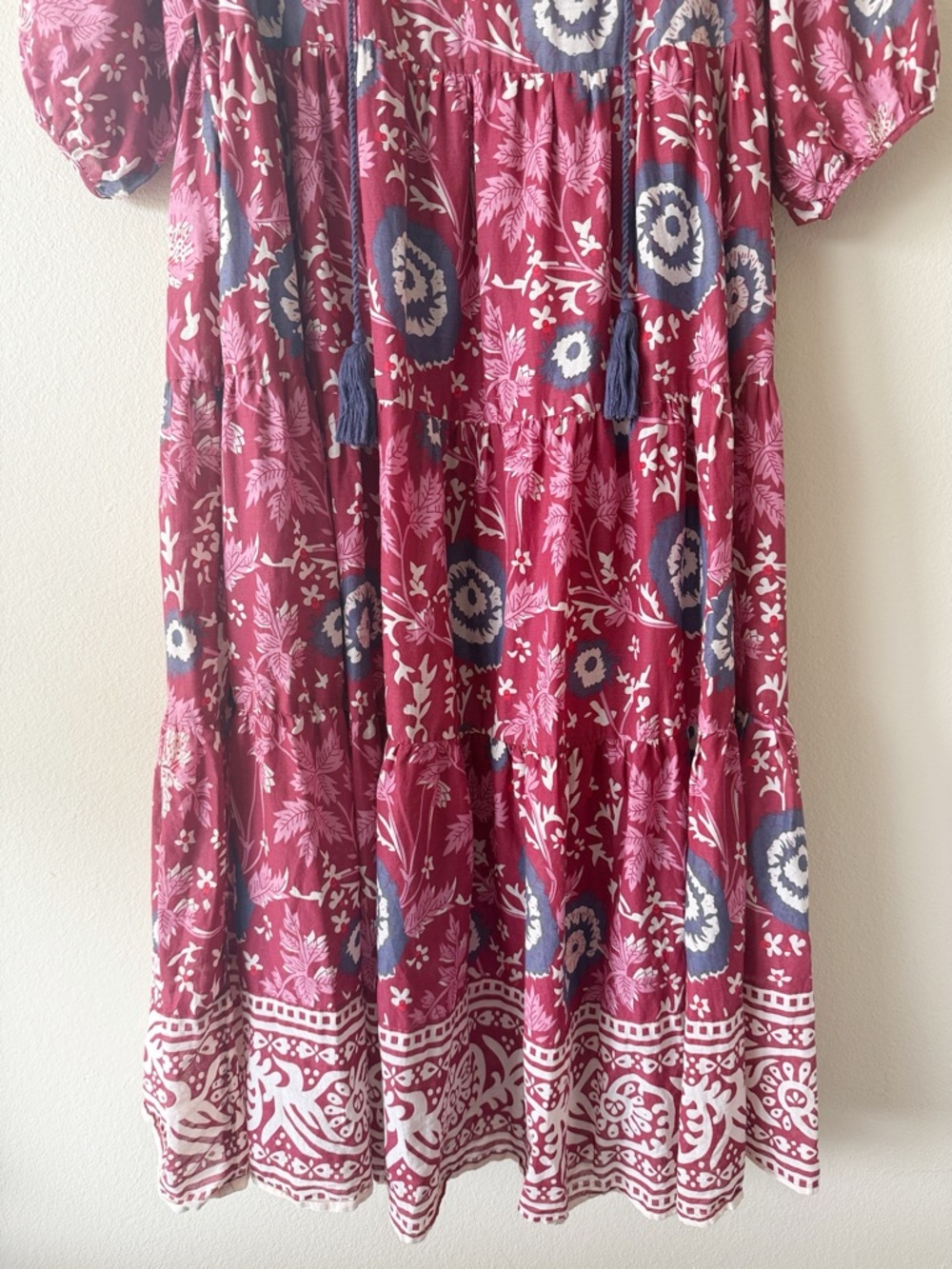 Natural Life Dara Maxi Dress Floral Medallion Boho Tiered Tassel Tie - Picture 6 of 10